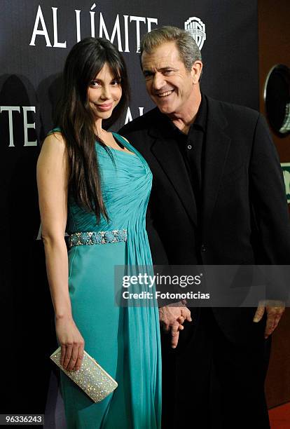 Actor Mel Gibson and Oksana Grigorieva attend the premiere of "Edge of the Darkness", at Palafox cinema on February 1, 2010 in Madrid, Spain.