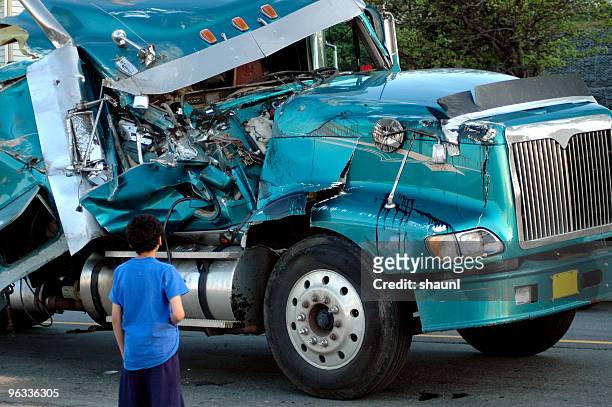 semi wreck - crash stock pictures, royalty-free photos & images