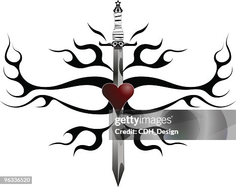 Fire, Heart and Sword Vector Fire, Heart and Sword Vector