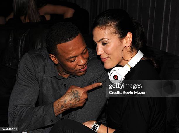 Musician Dr. Dre and wife Nicole Young attend The Interscope, Geffen, A&M and Beats By Dre Grammy Party at Thom Thom Club on January 31, 2010 in...