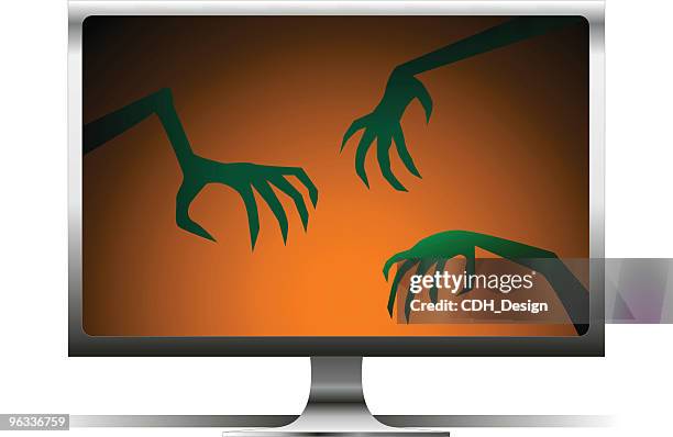 ilustraciones, imágenes clip art, dibujos animados e iconos de stock de scary ordenador - monsters hands