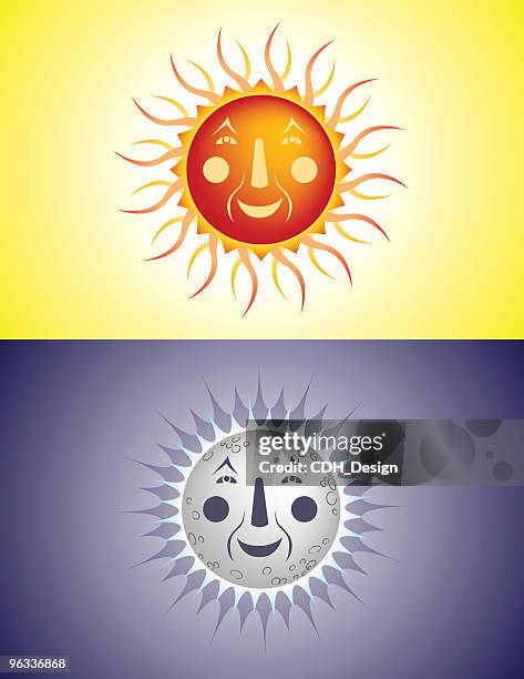 sun and moon ~ vector - sun moon stock illustrations