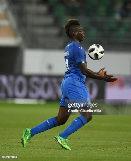 Mario Balotelli of Italy in action during the International Friendly match between Saudi Arabia and Italy on May 28, 2018 in St Gallen, Switzerland.