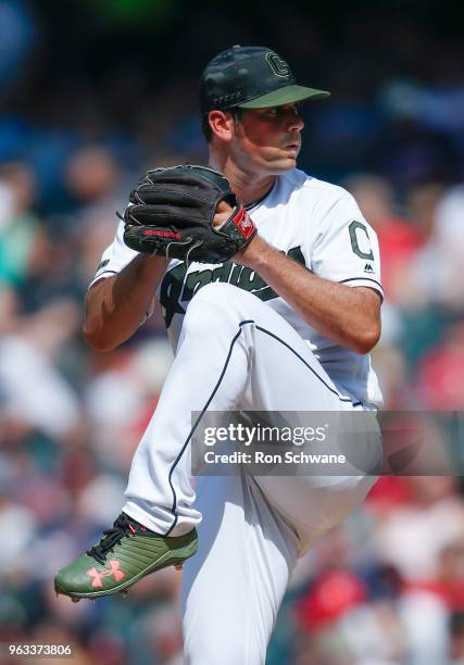 Starting pitcher Adam Plutko of the Cleveland Indians pitches against the Chicago White Sox during the first inning at Progressive Field on May 28,...