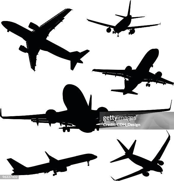 passenger jets ~ vector - airplane taking off stock illustrations