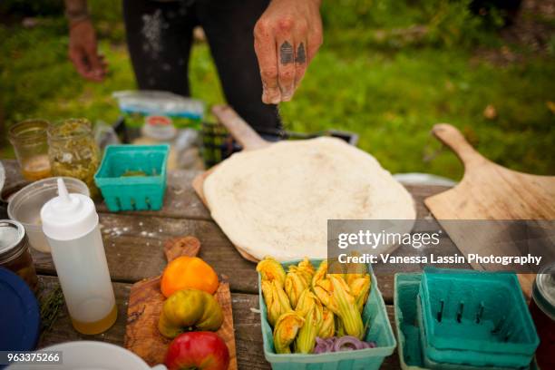 pizza on the farm - vanessa lassin stock pictures, royalty-free photos & images