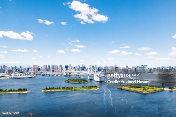 tokyo skyline under the clear blue sky - kachidoki tokyo stock pictures, royalty-free photos & images