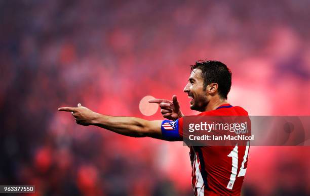 Gabi of Athletico Madrid celebrates scoring his sides third goal during the UEFA Europa League Final between Olympique de Marseille and Club Atletico...