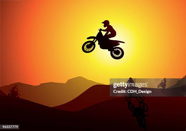 dirt bike jump - scrambling stock illustrations