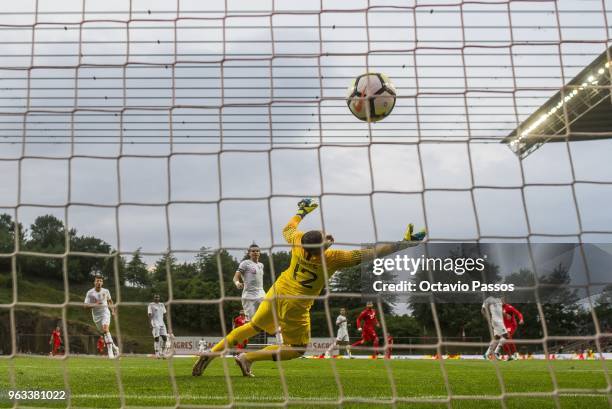 Anice Badri of Tunisia scores a goal past Anthony Lopes of Portugal during the international friendly football match against Portugal and Tunisia at...