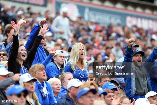 Duke Blue Devils fans during the NCAA Division I Men's Championship match between Duke Blue Devils and Yale Bulldogs on May 28 at Gillette Stadium in...