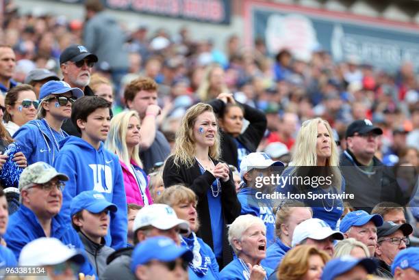 Duke Blue Devils fans during the NCAA Division I Men's Championship match between Duke Blue Devils and Yale Bulldogs on May 28 at Gillette Stadium in...