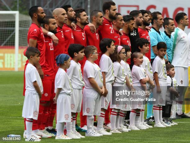 Tunisia players before the start of the International Friendly match between Portugal and Tunisia at Estadio Municipal de Braga on May 28, 2018 in...