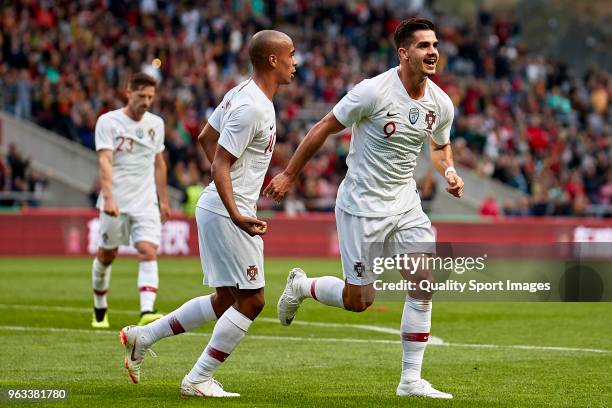 Andre Silva of Portugal celebrates after scoring his team's first goal during the friendly match of preparation for FIFA 2018 World Cup between...