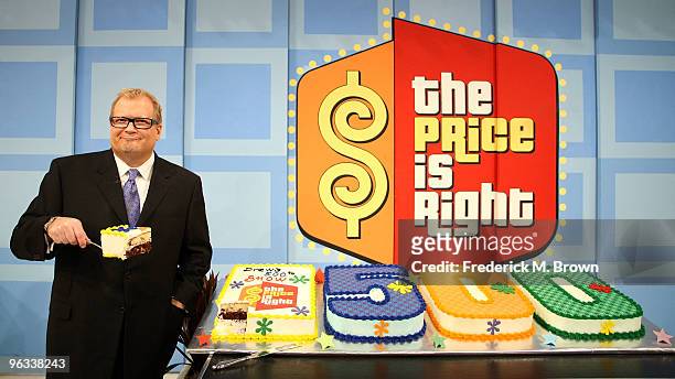 Host Drew Carey celebrates his 500th "The Price Is Right" television show at CBS Television City on February 1, 2010 in Los Angeles, California.