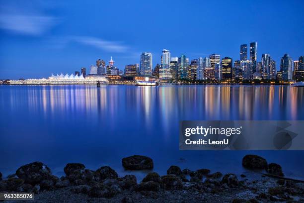 vancouver skyline at blue hour, canada - vancouver canada place stock pictures, royalty-free photos & images