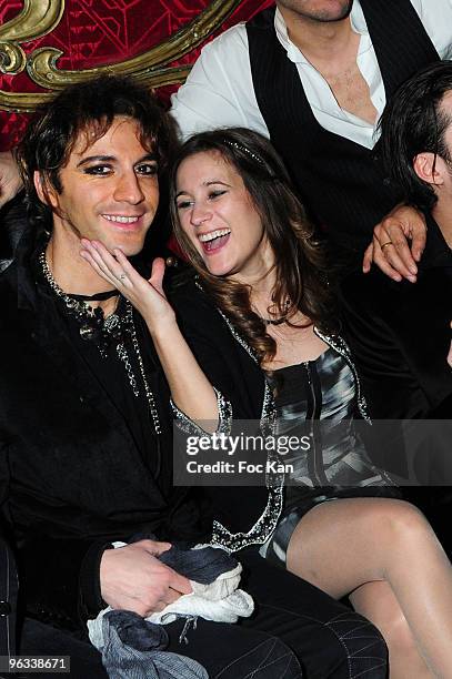 Comedians/singers Mikelangelo Loconte and Maeva Meline attend the "Mozart" Rock Opera the Party at Le Milliardaire Club on January 4, 2010 in Paris,...