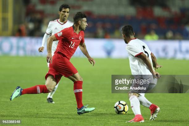 Deniz Turunc of Turkish National Football Team in action against Milad Mohammadi of Iran during the international friendly soccer match between...