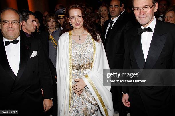 Prof David Khayat, Princesse Lalla Salma of Morocco and Jean Jacques Aillagon attend the Gala Dinner for Association A.V.E.C. At Chateau de...