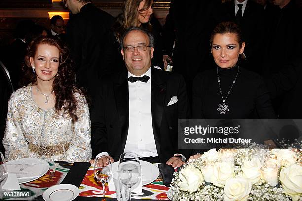 Princesse Lalla Salma of Morocco, Prof David Khayat and Lola Karimova attend the Gala Dinner for Association A.V.E.C. At Chateau de Versailles on...