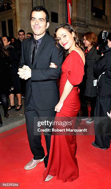 David Selvas and Irene Montala arrive on the red carpet at the Premios de Gaudi held at the Theater Coliseum on February 1, 2010 in Barcelona, Spain.