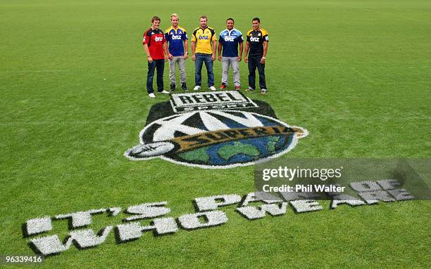 Super 14 captains Richie McCaw of the Crusaders, Jimmy Cowan of the Highlanders, Andrew Hore of the Hurricanes, Keven Mealamu and Mils Muliaina of...