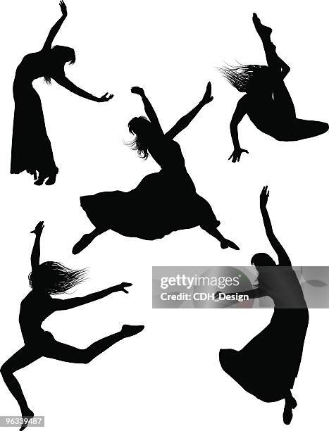 dancer silhouettes - ballet dancer jumping stock illustrations