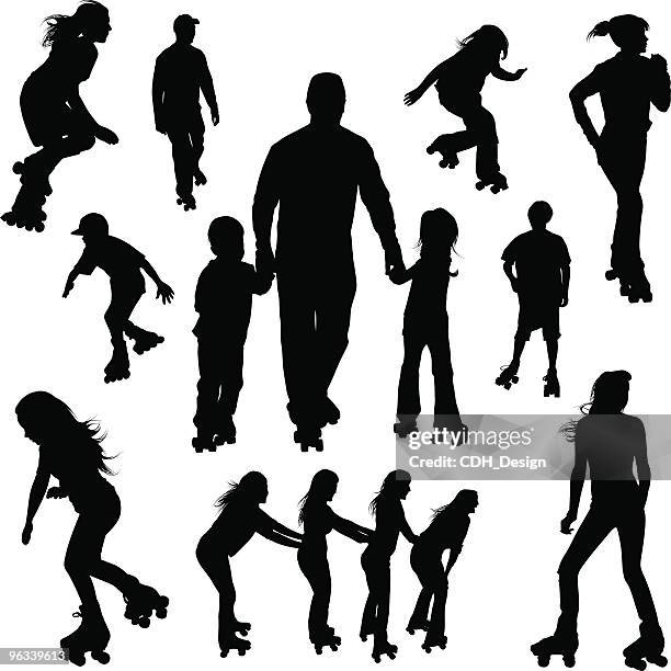 roller-skating silhouettes - skating stock illustrations