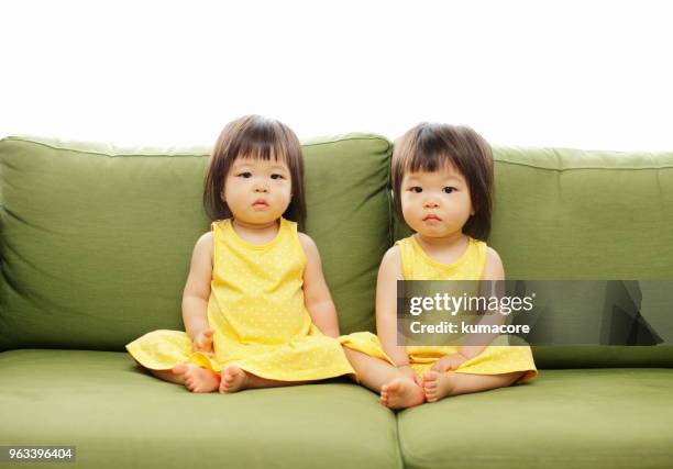 twin sisters - identical twins stockfoto's en -beelden