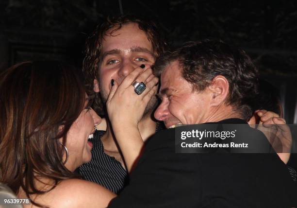 Actress Simone Thomalla with her friend Silvio Heinevetter and Sven Martinek attend the Lambertz Monday Night Schoko & Fashion party at the Alten...