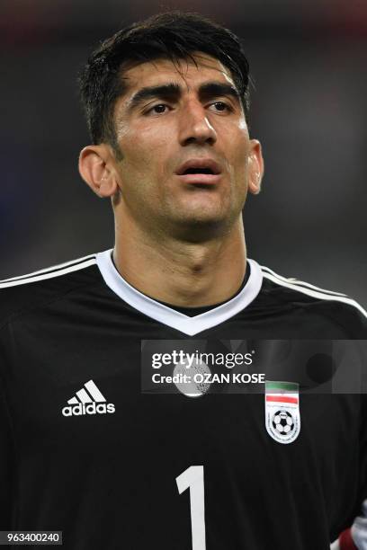 Iran's goalkeeper Alireza Beiranvand looks on prior to the International friendly football match between Turkey and Iran at Basaksehir Fatih Terim...