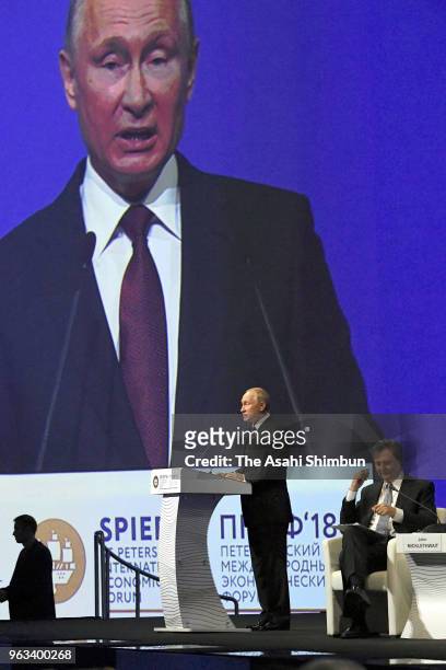 Russian President Vladimir Putin addresses during the St. Petersburg International Economic Forum on May 25, 2018 in Saint Petersburg, Russia.