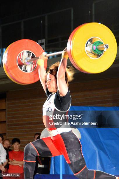Hiromi Miyake competes in the Women's 48kg during the All Japan Weightlifting Championships on May 25, 2018 in Kanazawa, Ishikawa, Japan.