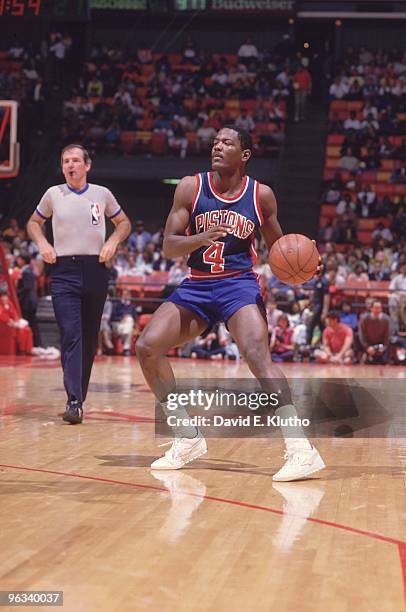 Playoffs: Detroit Pistons Joe Dumars in action vs Atlanta Hawks. Game 1. Atlanta, GA 4/17/1986 CREDIT: David E. Klutho