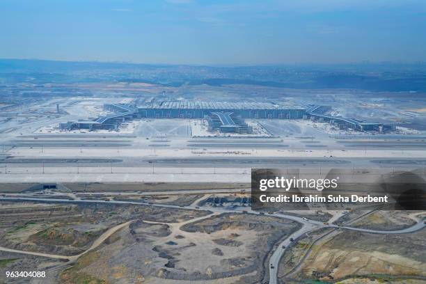 wide angle air view of third airport in istanbul - istanbul new airport fotografías e imágenes de stock