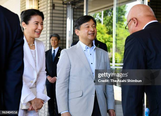 Crown Prince Naruhito and Crown Princess Masako are seen on arrival at a hotel on May 25, 2018 in Nagahama, Shiga, Japan.