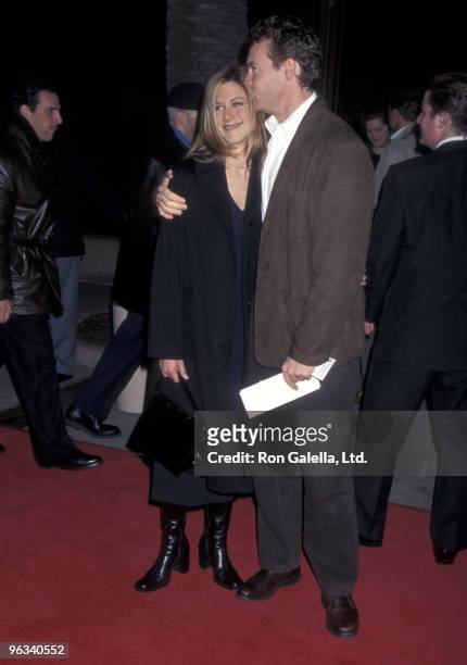 Actress Jennifer Aniston and actor Tate Donovan attend the "Dante's Peak" Universal City Premiere on February 5, 1997 at Universal Amphitheatre in...