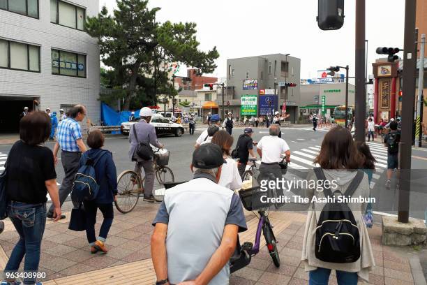 Vehicle that had veered onto the sidewalk after hitting four pedestrians on May 28, 2018 in Chigasaki, Kanagawa, Japan. A 90-year-old woman drove...