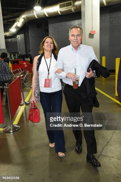 Laurel D'Antoni and Head Coach Mike D'Antoni of the Houston Rockets arrive before the game against the Golden State Warriors during Game Seven of the...