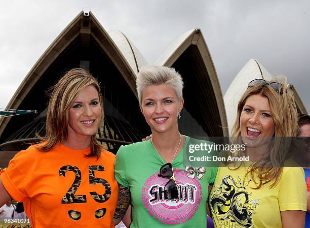 Kylie Gillies, Ruby Rose and Natalie Bassingthwaighte pose and show their support for the Wear It With Pride campaign aiming to educate Australians...