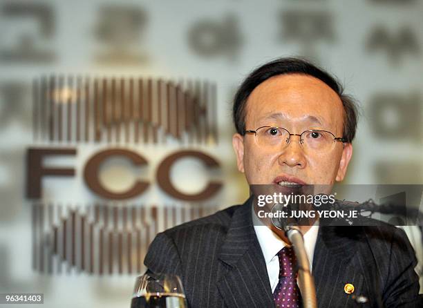 South Korean Unification Minister Hyun In-Taek speaks at a press conference in Seoul on February 2, 2010. The key South Korean minister questioned...