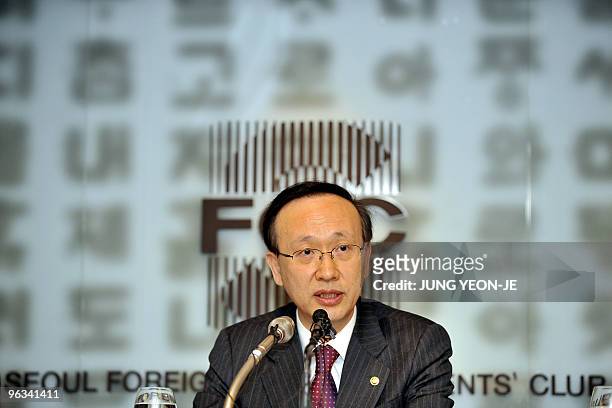 South Korean Unification Minister Hyun In-Taek speaks at a press conference in Seoul on February 2, 2010. The key South Korean minister questioned...