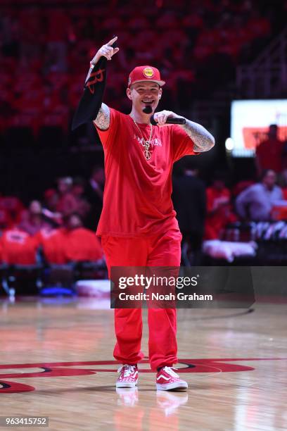 Paul Wall performs before Game Seven of the Western Conference Finals between the Golden State Warriors and the Houston Rockets during the 2018 NBA...