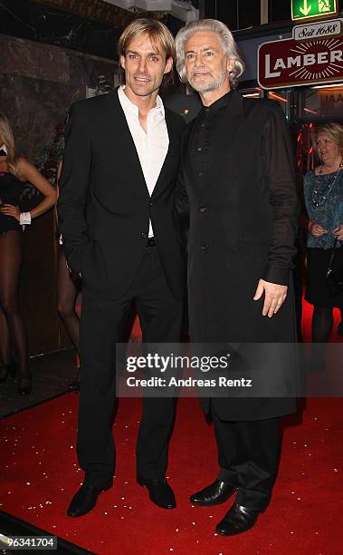 Sven Hannawald and Hermann Buehlbecker of Lambertz-Group attend the Lambertz Monday Night Schoko & Fashion party at the Alten Wartesaal on February...