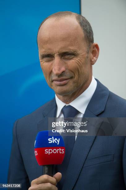 Nasser Hussain of Sky Sports Cricket during Day One of the 1st NatWest Test Match between England and Pakistan at Lord's Cricket Ground on May 24,...