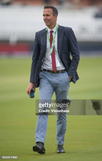 Former England Captain Michael Vaughan during Day One of the 1st NatWest Test Match between England and Pakistan at Lord's Cricket Ground on May 24,...