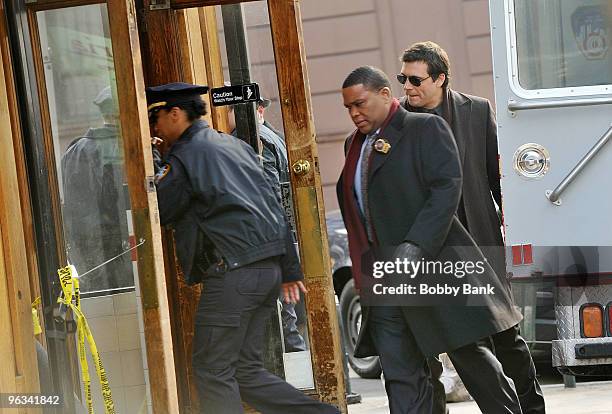 Anthony Anderson and Jeremy Sisto on location for "Law & Order" on the streets of Manhattan on February 1, 2010 in New York City.