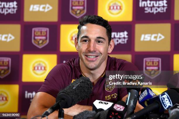 Billy Slater announces that he will retire from representative Rugby League at the end of this Origin series during a Queensland Maroons State of...