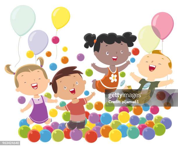 kids playing with colorful balls - kicking-soccer-ball-clip-art stock illustrations