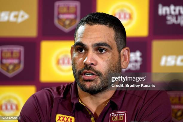 Greg Inglis speaks during a Queensland Maroons State of Origin media opportunity on May 29, 2018 in Brisbane, Australia.